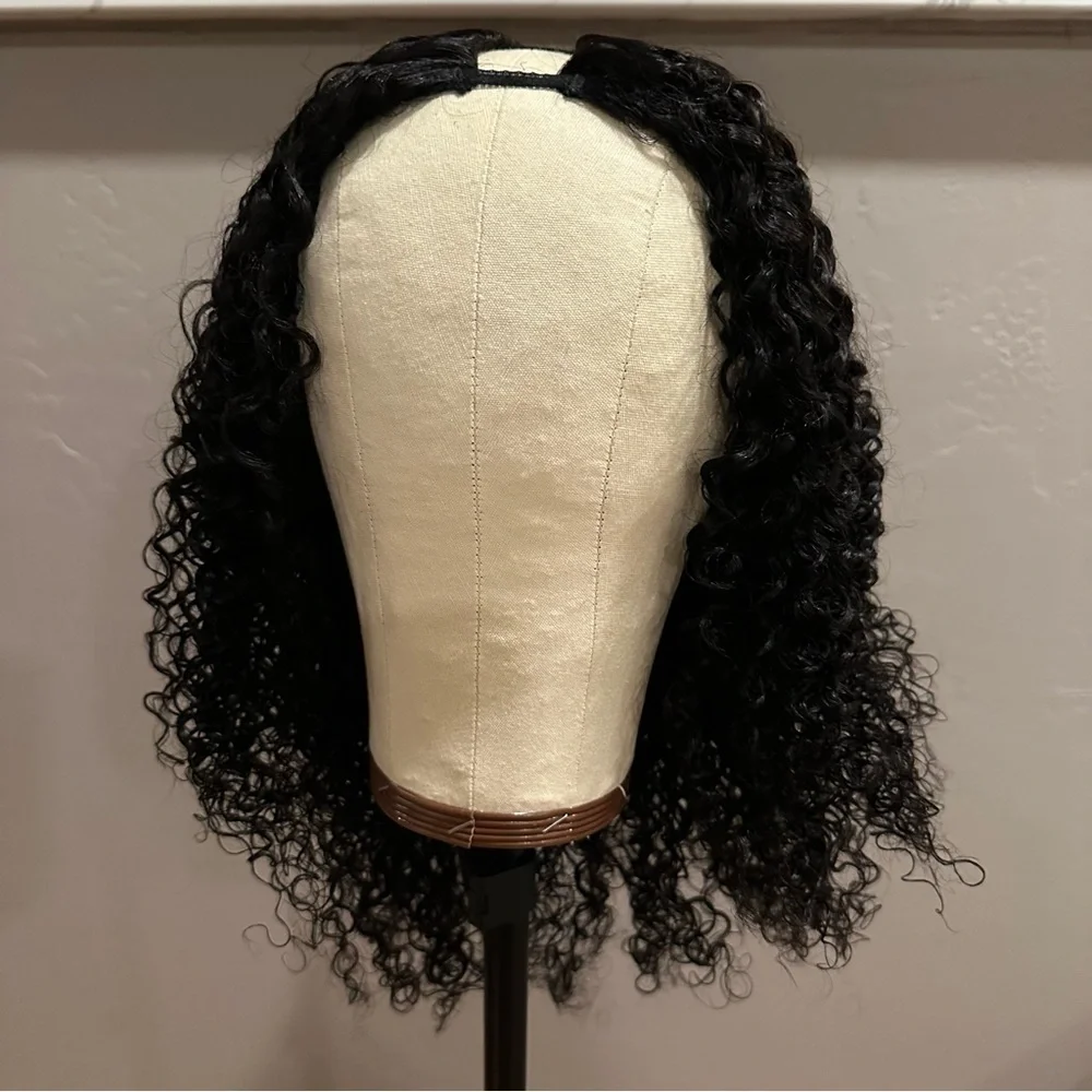 22” Nat Black Jerry Curly V Part Human Hair Wig‎ 150% Density glueless It#LG3